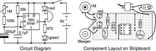 circuit diagram and stripboard layout for timer project
