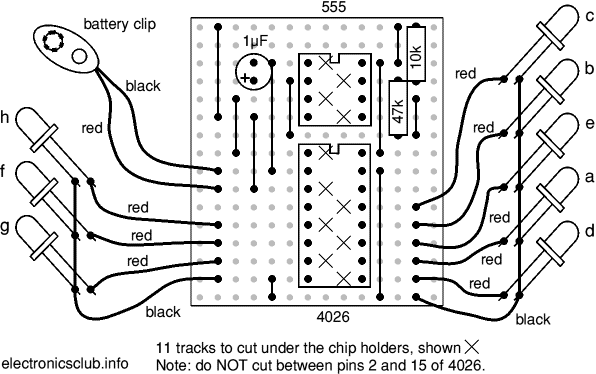 Stripboard layout for 'random' flasher