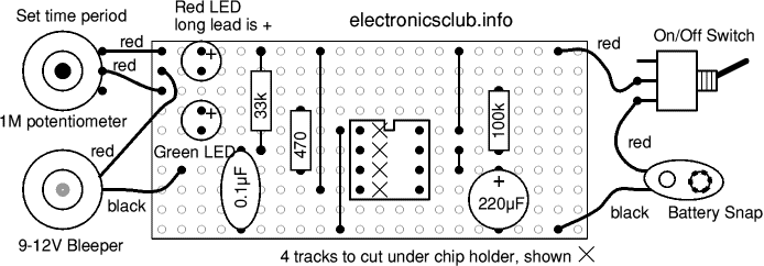 Stripboard layout for adjustable timer
